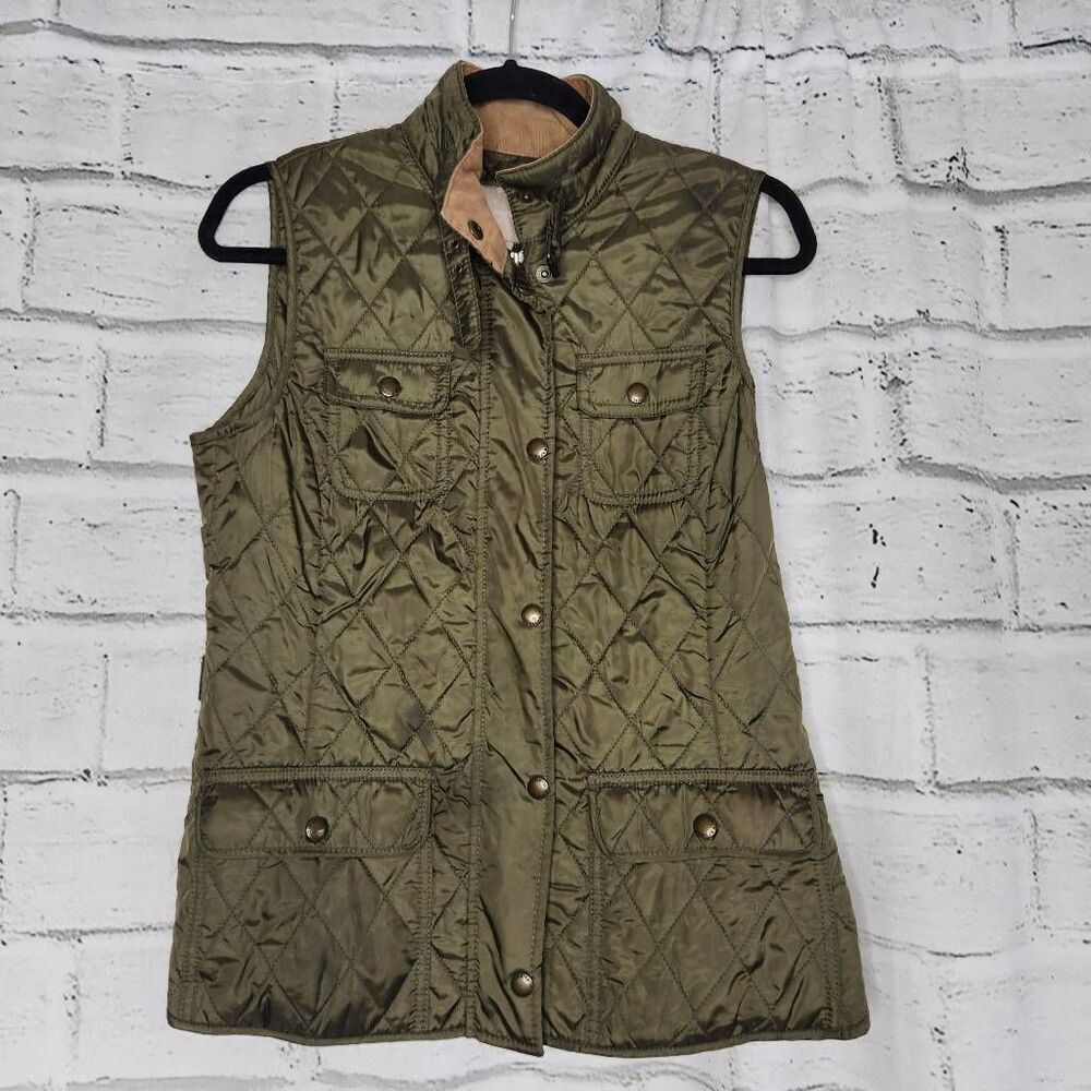 Banana Republic Womens Olive Green Quilted Skinny Zip Snap Puffer Vest Sz Small